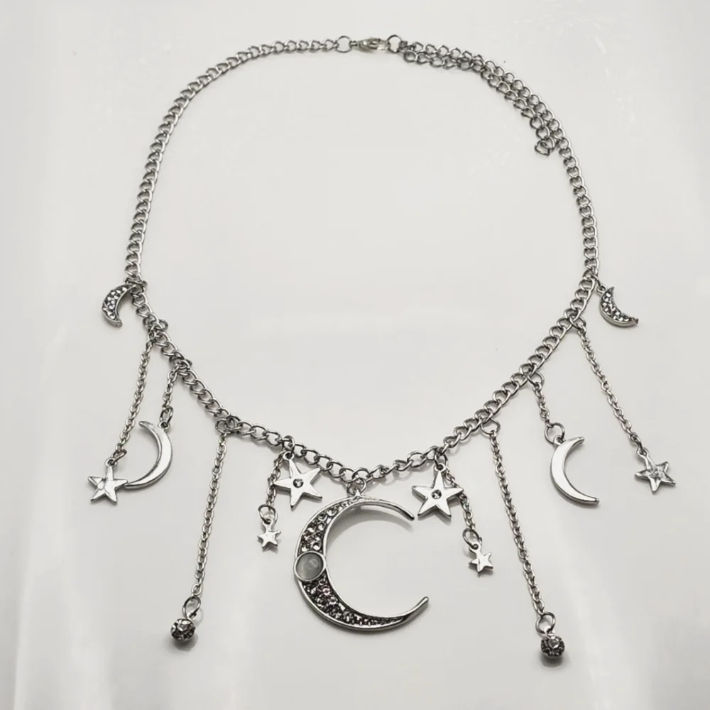Silver Crescent Moon Star Necklace - Picture 1 of 9